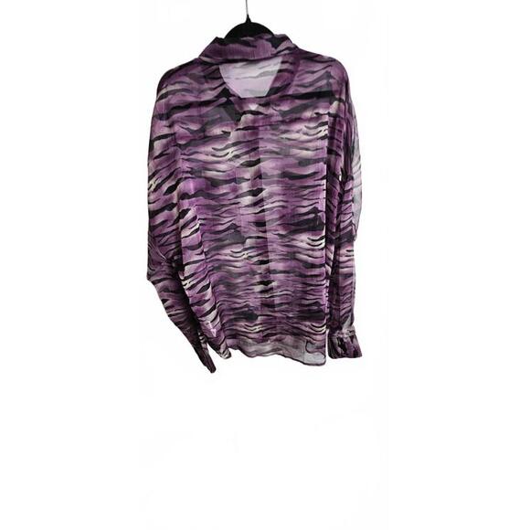 Nasty Gal Size 18 Purple and Black Sheer Button-Up Blouse with Animal Print - Picture 7 of 16